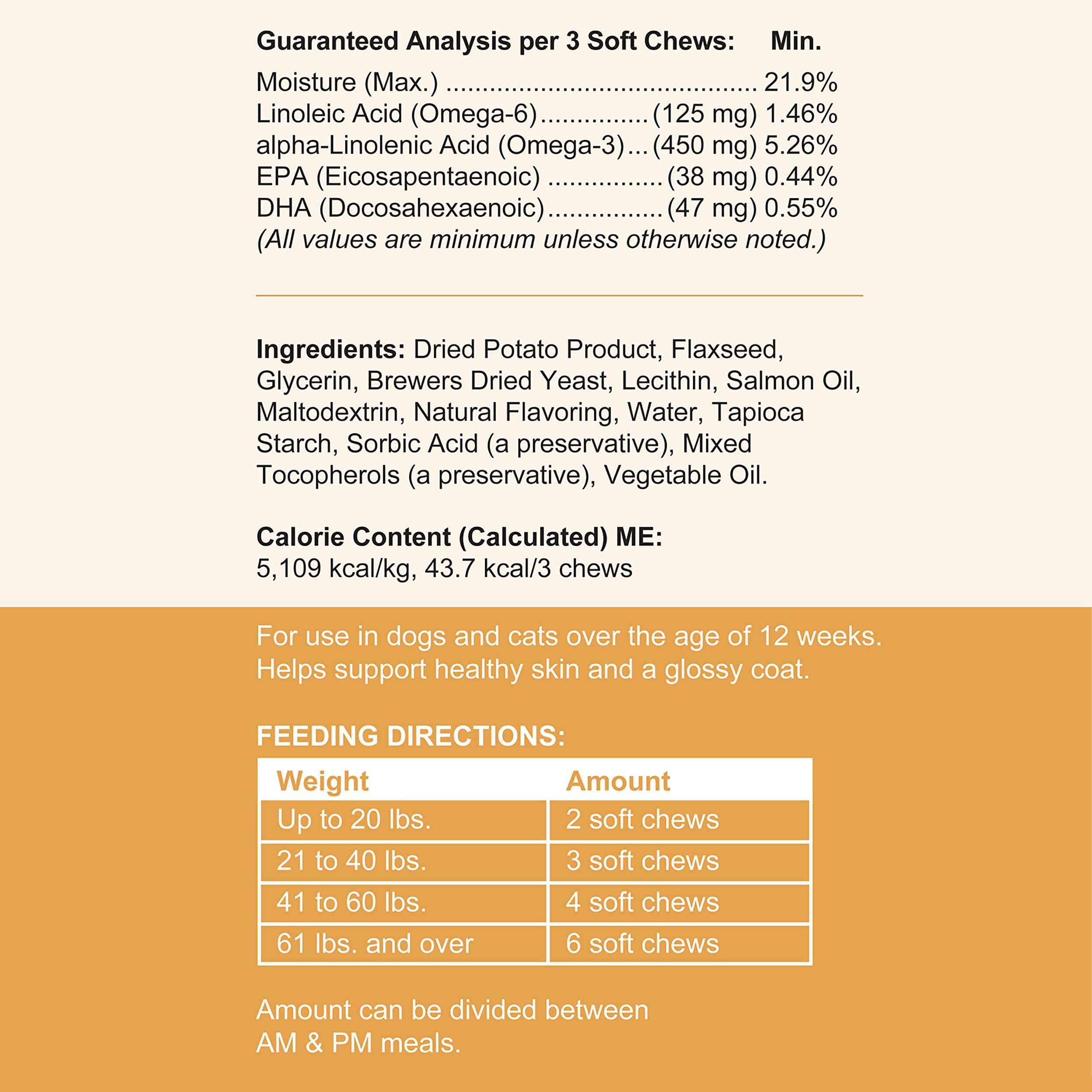 Chew + Heal Labs Salmon Oil label emphasizes Made in USA quality.