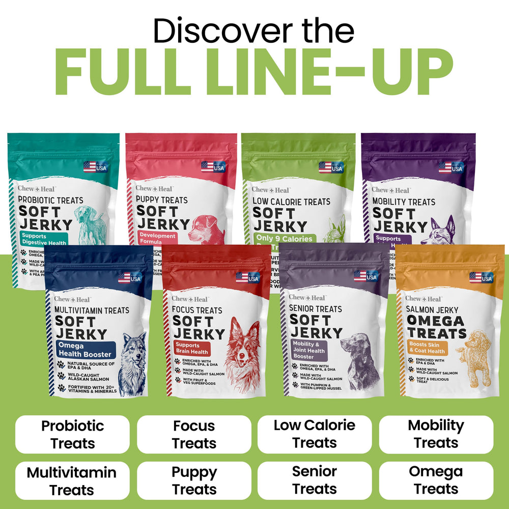 Chew and Heal Labs serving suggestion for dogs of all sizes.