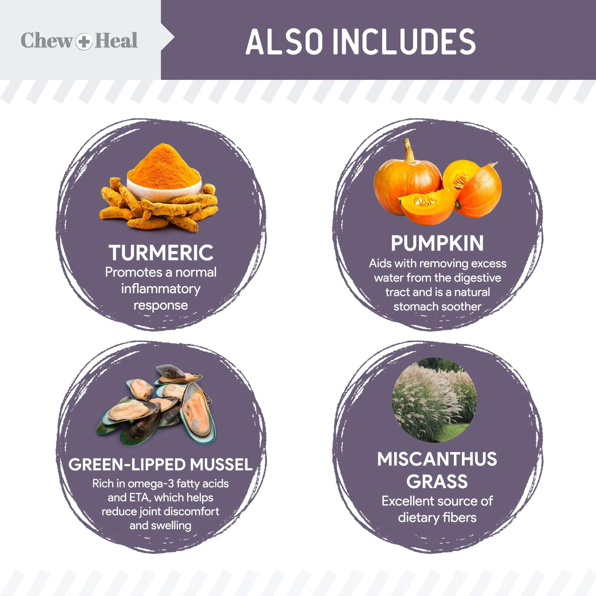 Chew + Heal Labs turmeric joint support for aging dogs