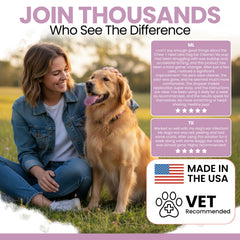 Chew + Heal Labs USA made bottle conveys trusted pet care.