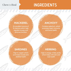 Chew + Heal Omega 3 mini softgels for puppies shown as daily use