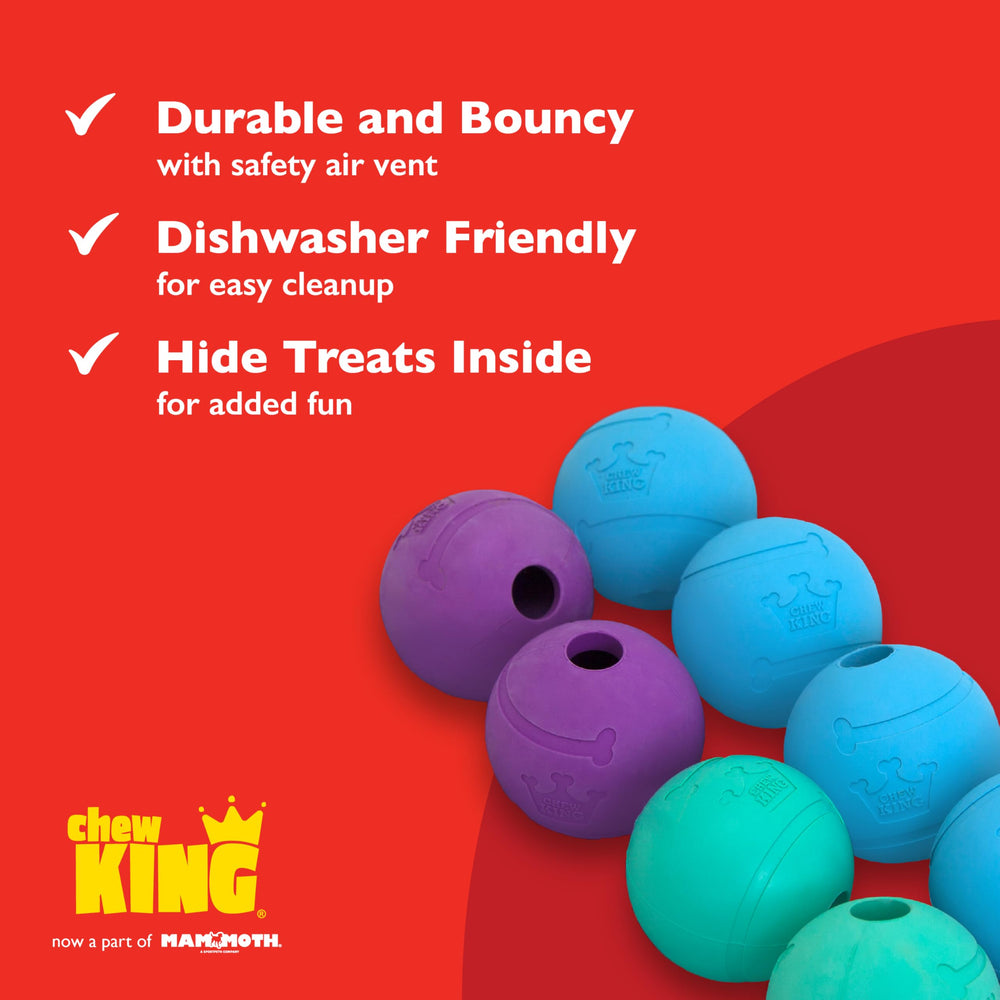 Chew King fetch ball in dog's mouth during play demonstrates chew resistance.