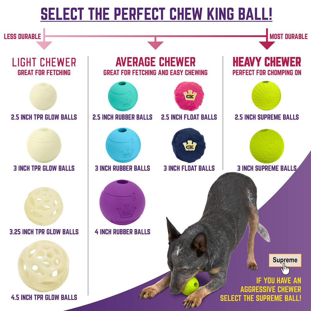 Chew King launcher-compatible ball designed for easy throwing with large launchers.