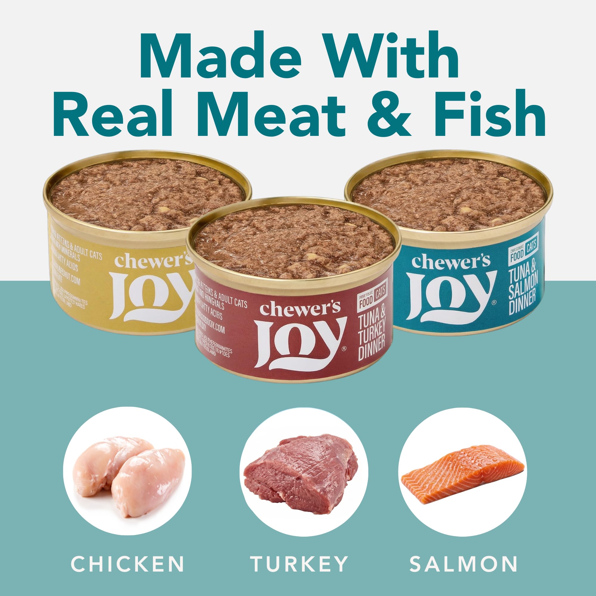 Chewer's Joy tuna & chicken pâté serving highlights grain-free ingredients