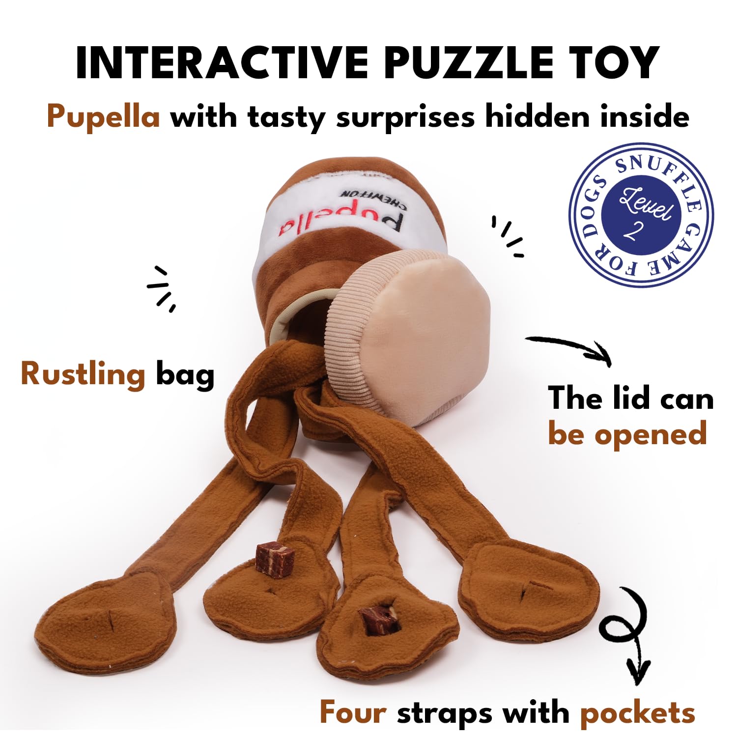 CHEWFFON Pupella Jar interior with hidden treats boosts engagement.