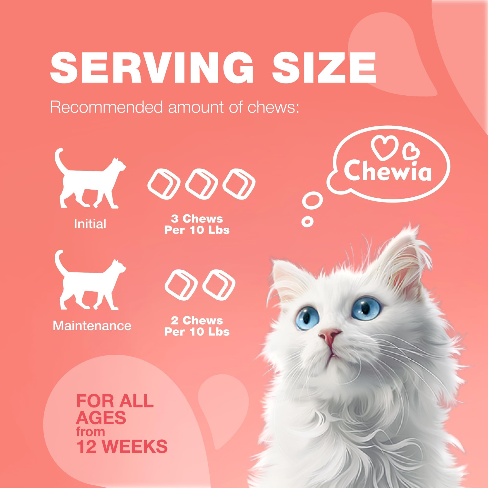 CHEWIA digestive health support, chews shown with a healthy coat.