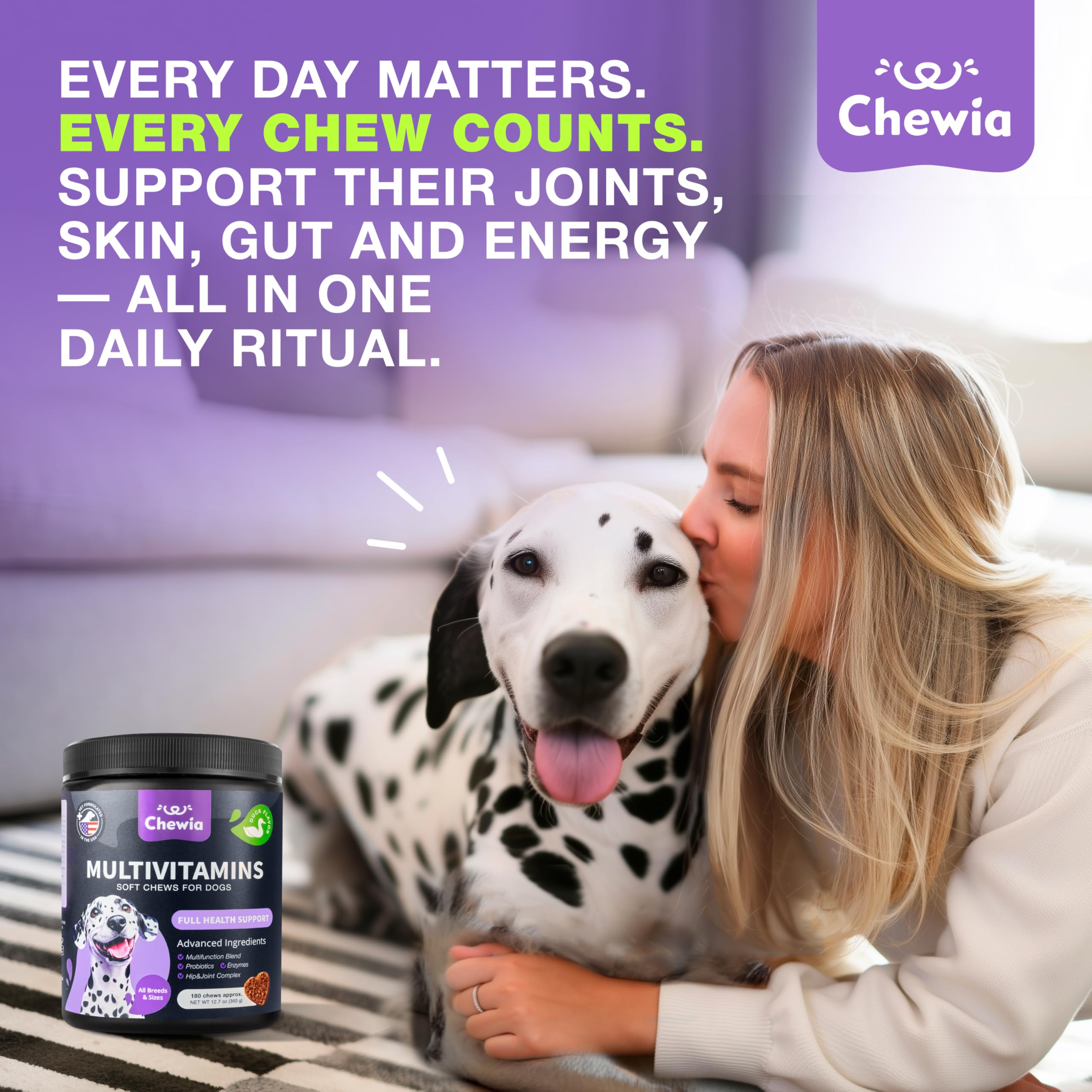 Packaging for CHEWIA 15‑in‑1 dog vitamins