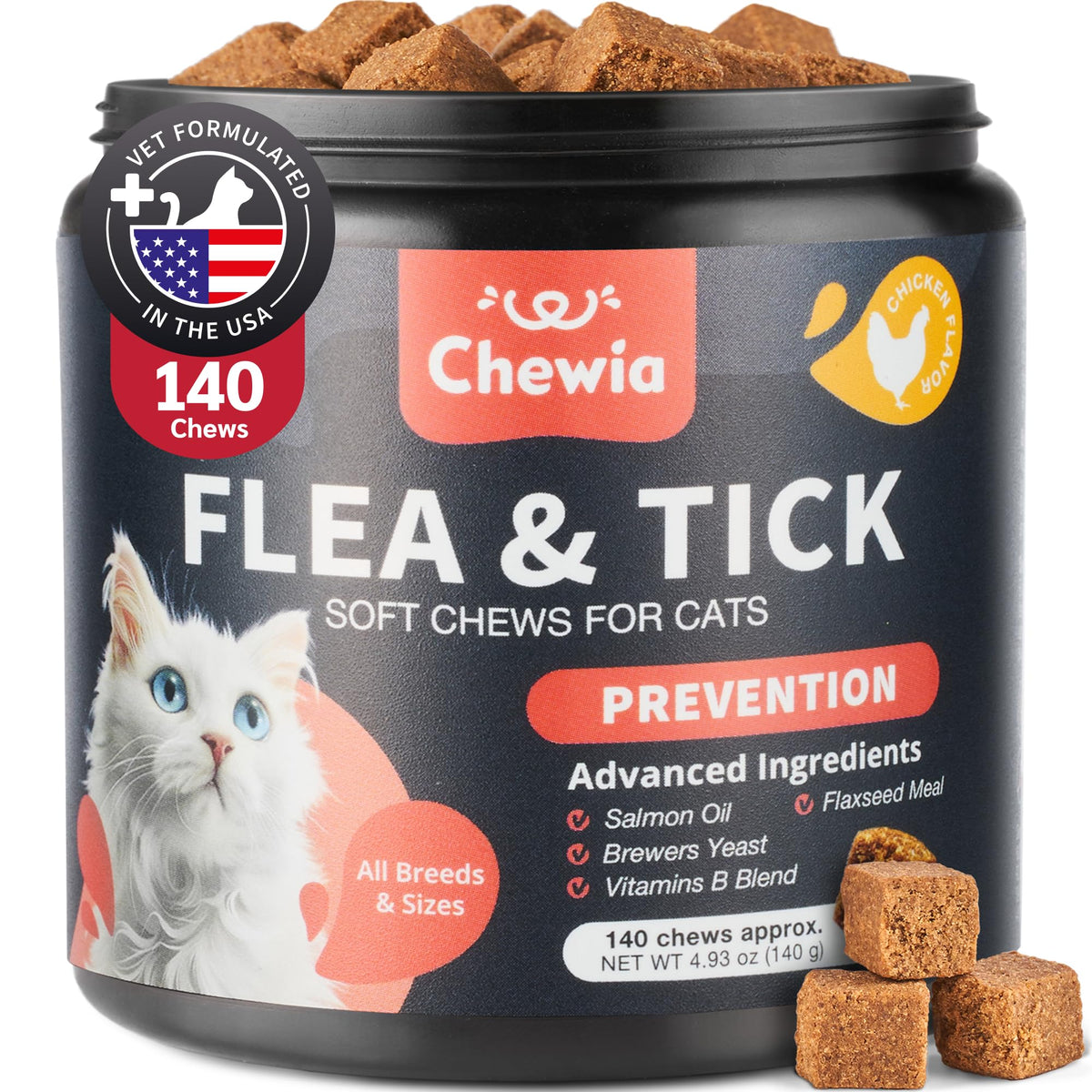 CHEWIA flea treatment for cats bottle shows daily dosing convenience
