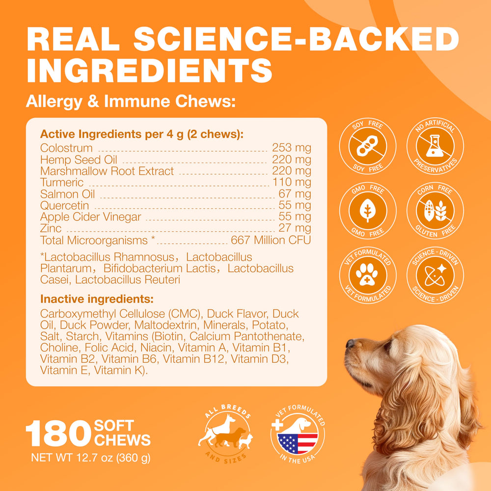 CHEWIA immune support chews shown beside a relaxed, happy dog.
