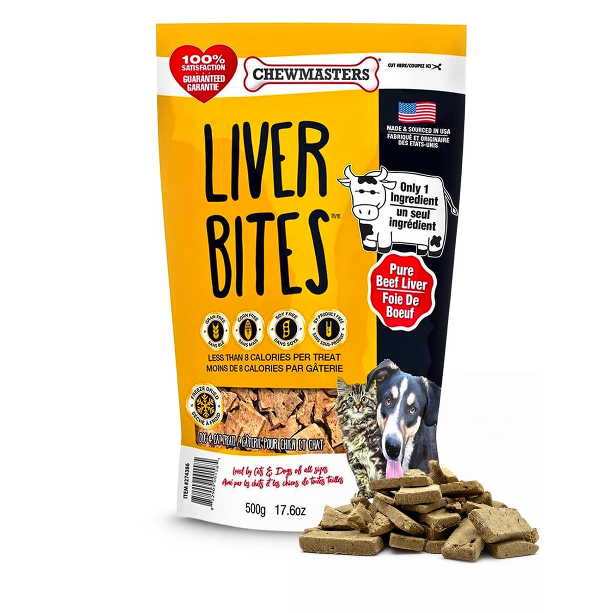 Chewmasters beef liver bites pack shot showing a protein-rich reward for dogs.