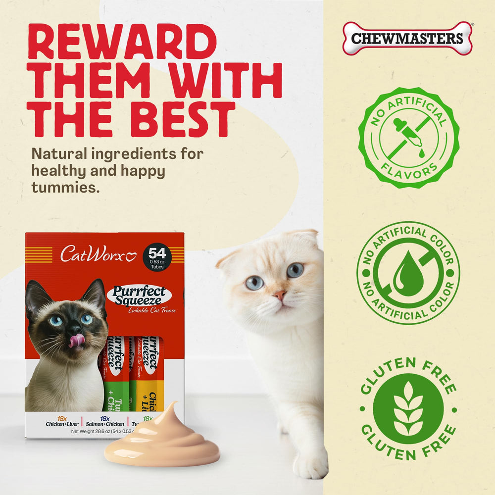 Catworx Purrfect Squeeze training reward supports positive reinforcement.