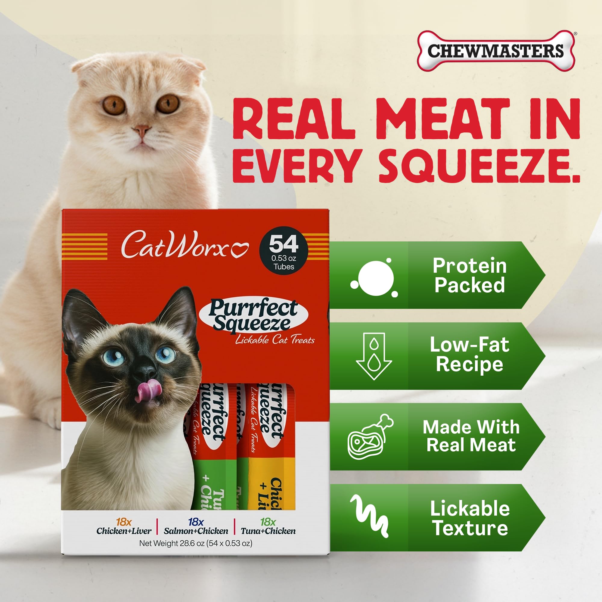 Catworx Purrfect Squeeze tuna-chicken tube entices picky eaters with creamy flavor.