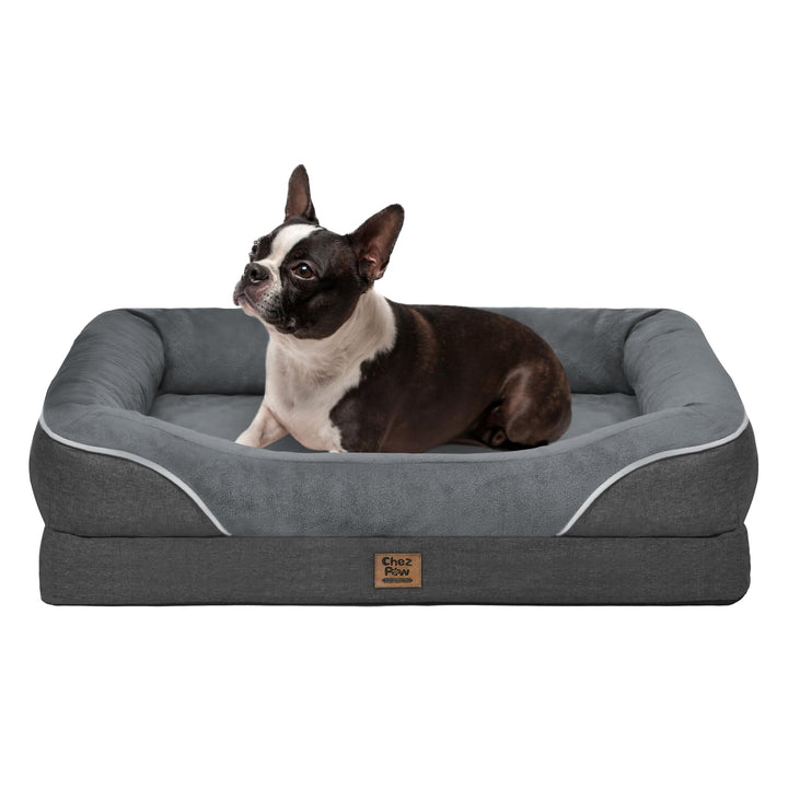 Chez Paw large orthopedic dog bed front view with surrounding bolster for cozy resting.