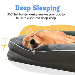 Chez Paw bed, bolster closeup highlights plush fleece for gentle skin contact