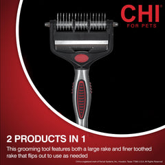 CHI for Dogs 2-in-1 dematting rake with flip-out fine deshedding teeth for shedding control