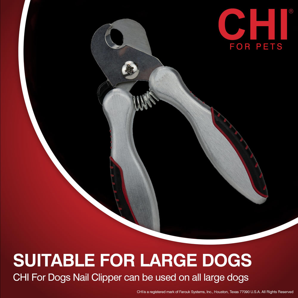 CHI for Dogs nail clipper in use on a paw demonstrates controlled trimming