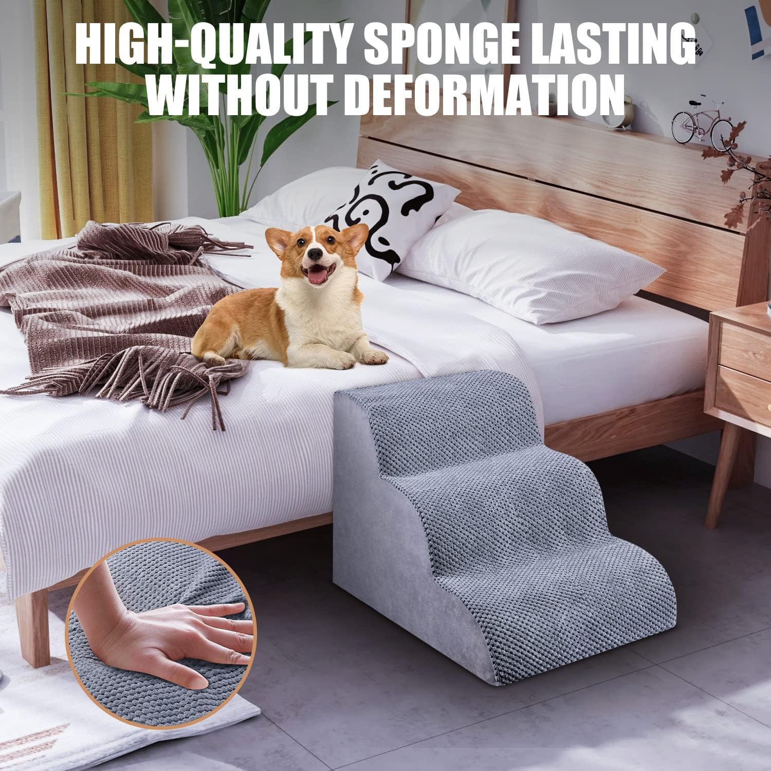 Chic Threads dog stairs concealed zip protects fabric from wear and chewing.