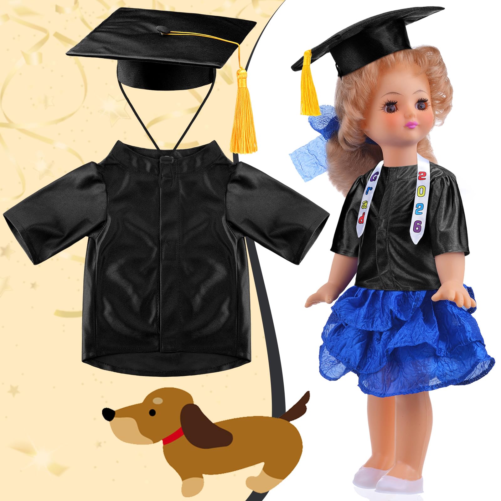 Chicingyou dolls and pets wearing graduation outfits for memorable photos