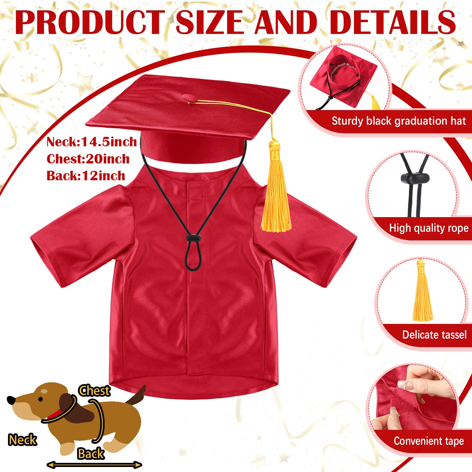 Chicingyou pet graduation gown in red, ideal for celebrations and shows