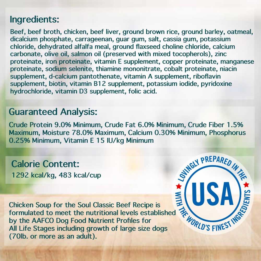 Chicken Soup for the Soul beef pate 13oz can – contains omega for skin and coat.