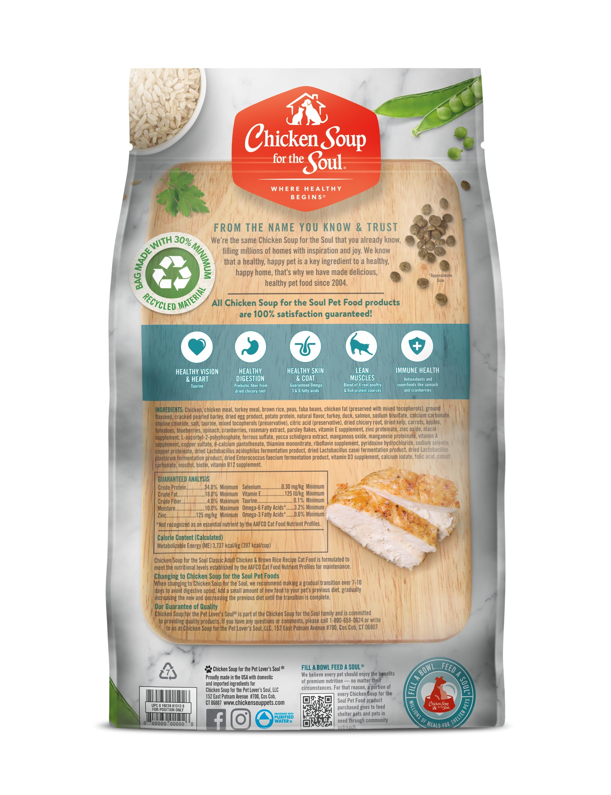 Chicken Soup for the Soul brown rice image demonstrates balanced nutrition for cats