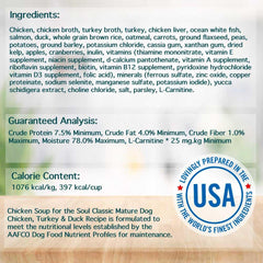 Chicken Soup for the Soul Mature Wet Dog Food ingredient-closeup-chicken-turkey-vegetables, showing real protein and produce.