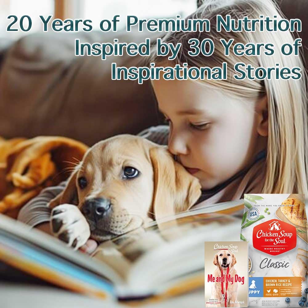 Balanced blend of chicken, turkey, duck and salmon with grains and veggies for puppies.