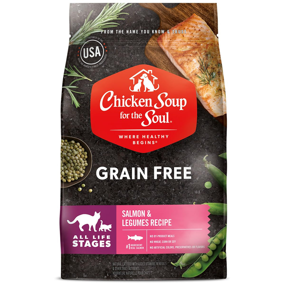 Chicken Soup for the Soul salmon-first-ingredient cat food supports active cats.