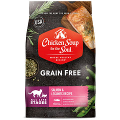 Chicken Soup for the Soul salmon-first-ingredient cat food supports active cats.