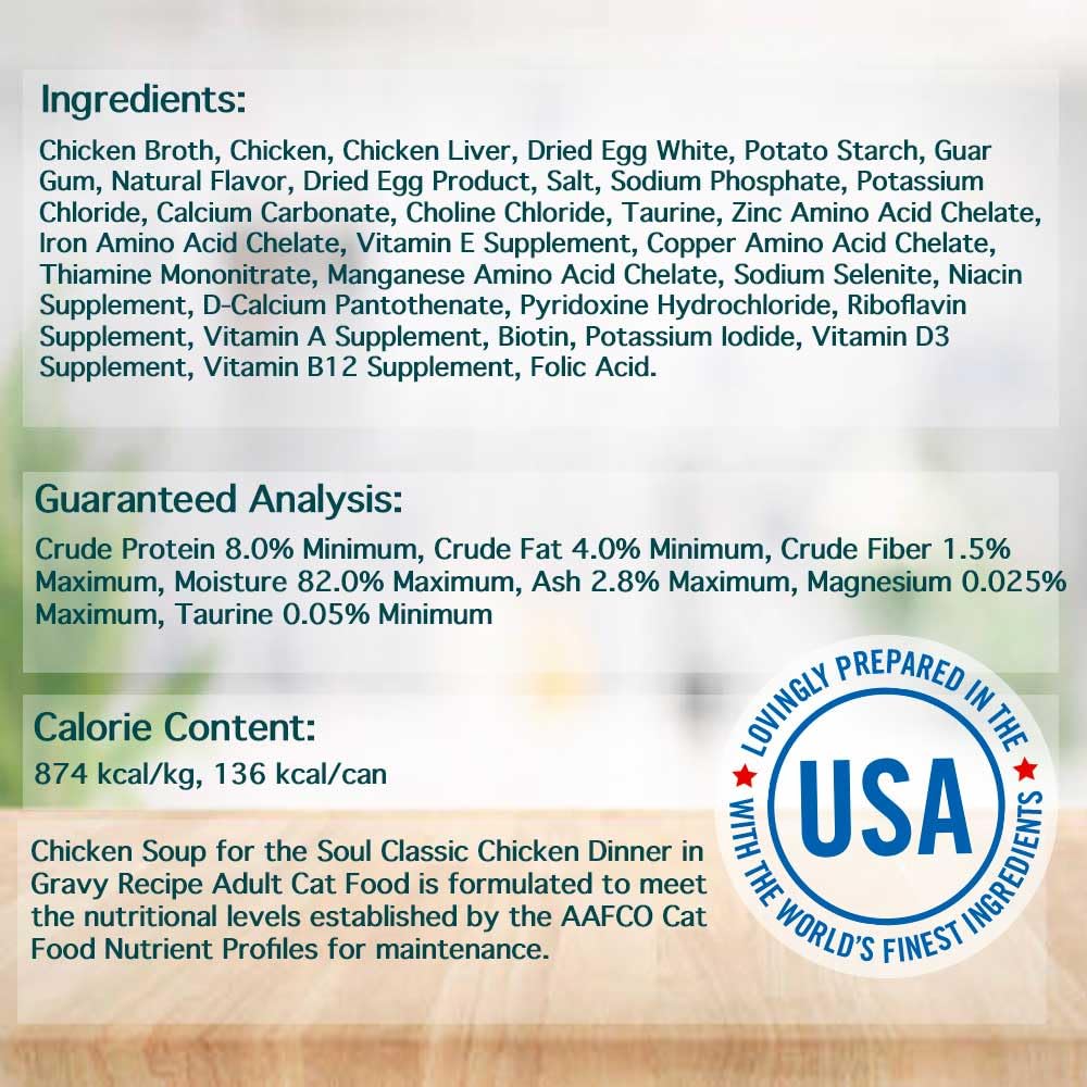 Chicken Soup for the Soul wet cat food label emphasizes natural ingredients.