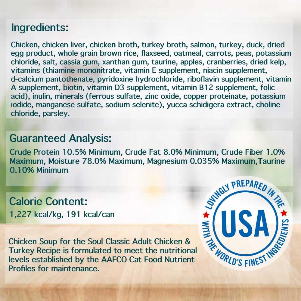 Chicken Soup for the Soul natural wet cat food with omega-3 and omega-6 for a healthier coat