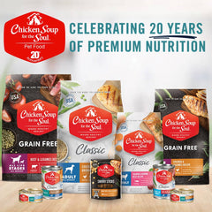 Omega fatty acids in Chicken Soup for the Soul wet dog food support a healthy skin and coat.