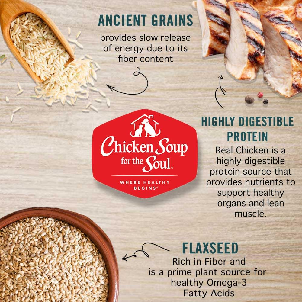 Chicken Soup for the Soul formula is soy-free, corn-free, and wheat-free, produced in the USA.