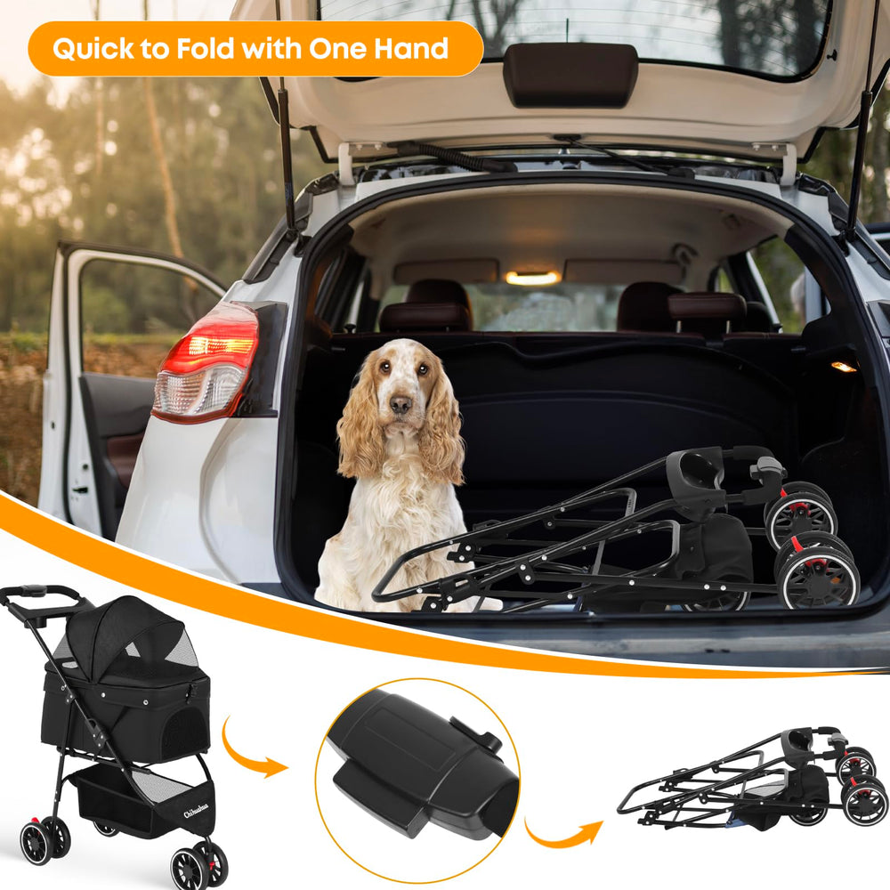 Chihuahua dog stroller with cup holders for convenient drinks during walks