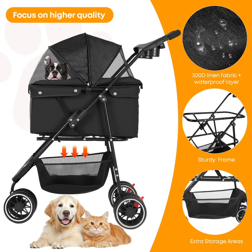 Chihuahua pet stroller with breathable mesh canopy to keep pets cool.
