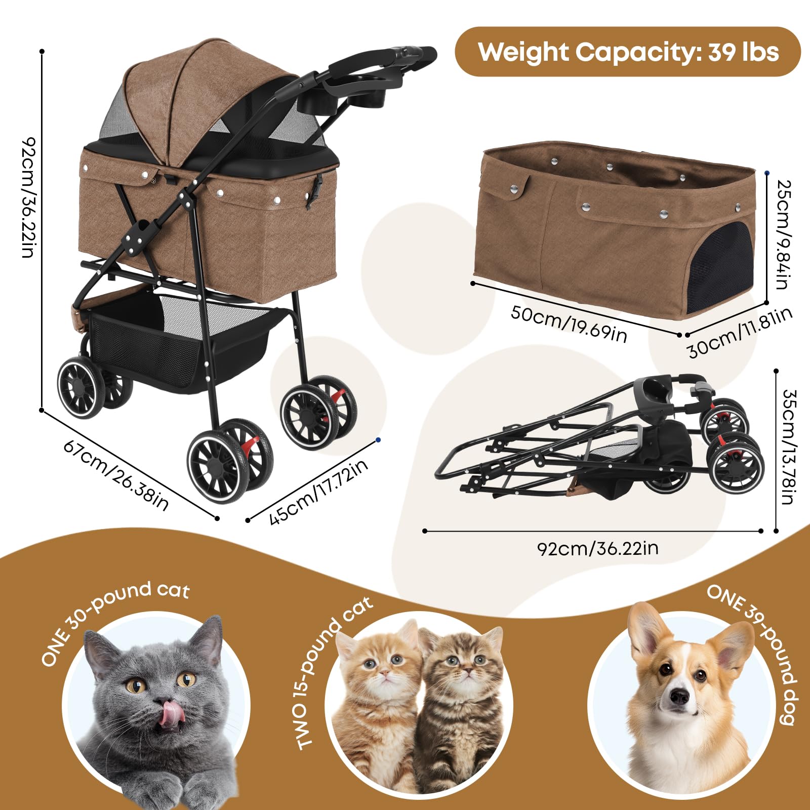 Chihuahua pet stroller with breathable mesh canopy for cool views.