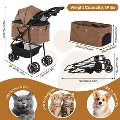 Chihuahua pet stroller with breathable mesh canopy for cool views.