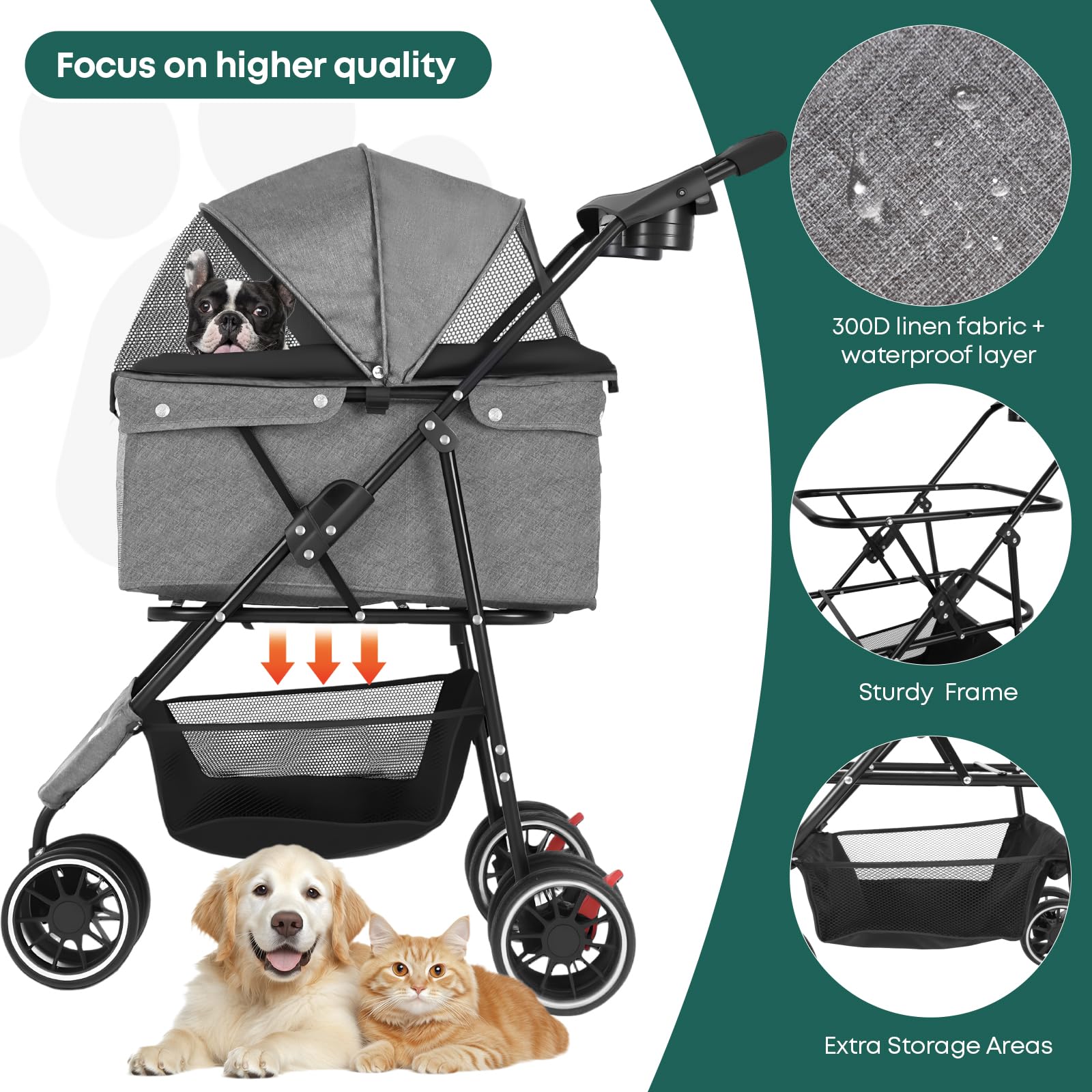 Chihuahua pet stroller breathable mesh keeps pet cool.