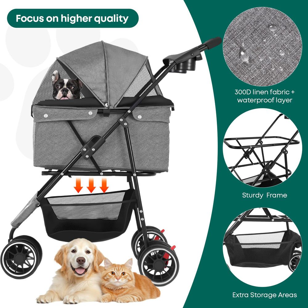 Chihuahua pet stroller breathable mesh keeps pet cool.