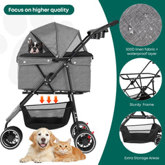 Chihuahua pet stroller breathable mesh keeps pet cool.