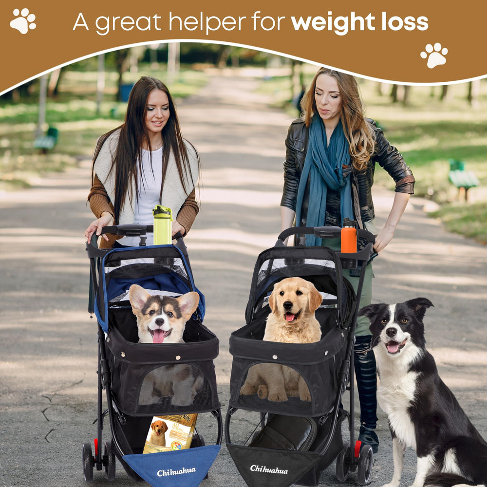Chihuahua pet stroller with quick-attach wheels for fast setup.