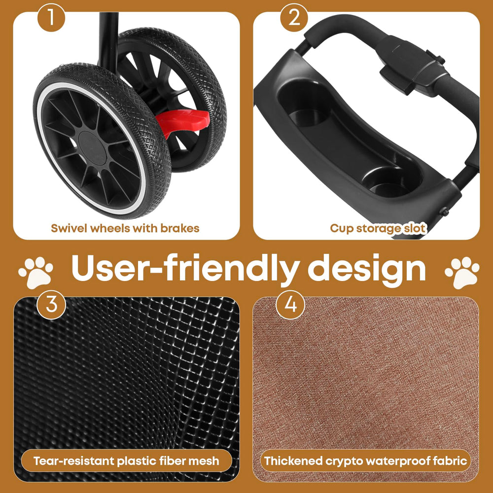 Chihuahua pet stroller folded compact for travel and storage.