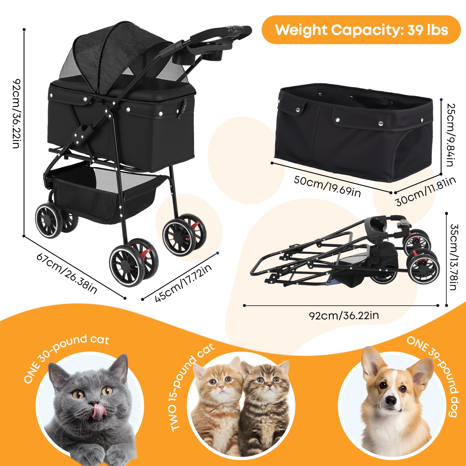 Chihuahua pet stroller folded compactly for quick storage and travel.