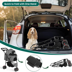 Chihuahua pet stroller front view with dual openings for easy access.