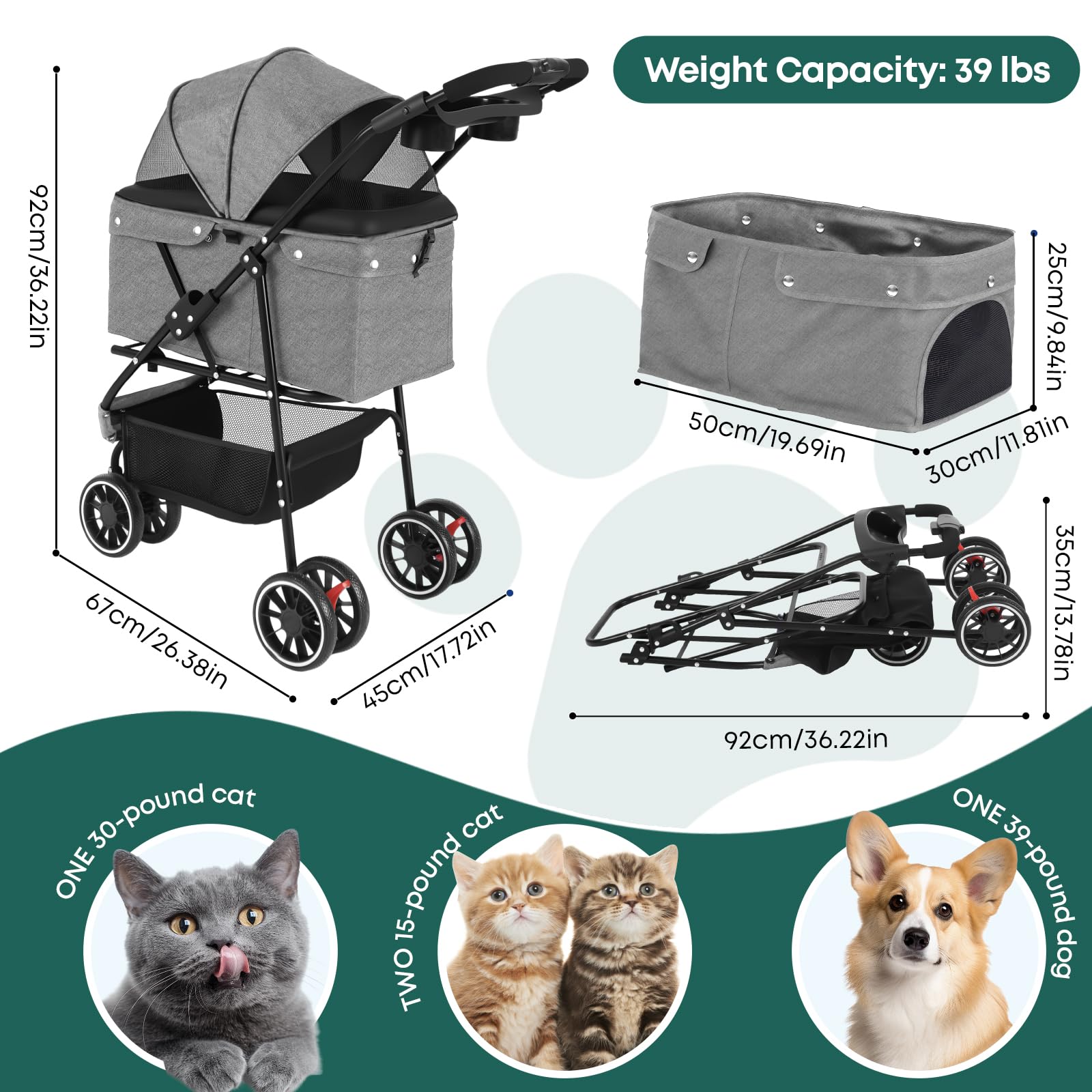 Chihuahua pet stroller three-wheel design for smooth steering.