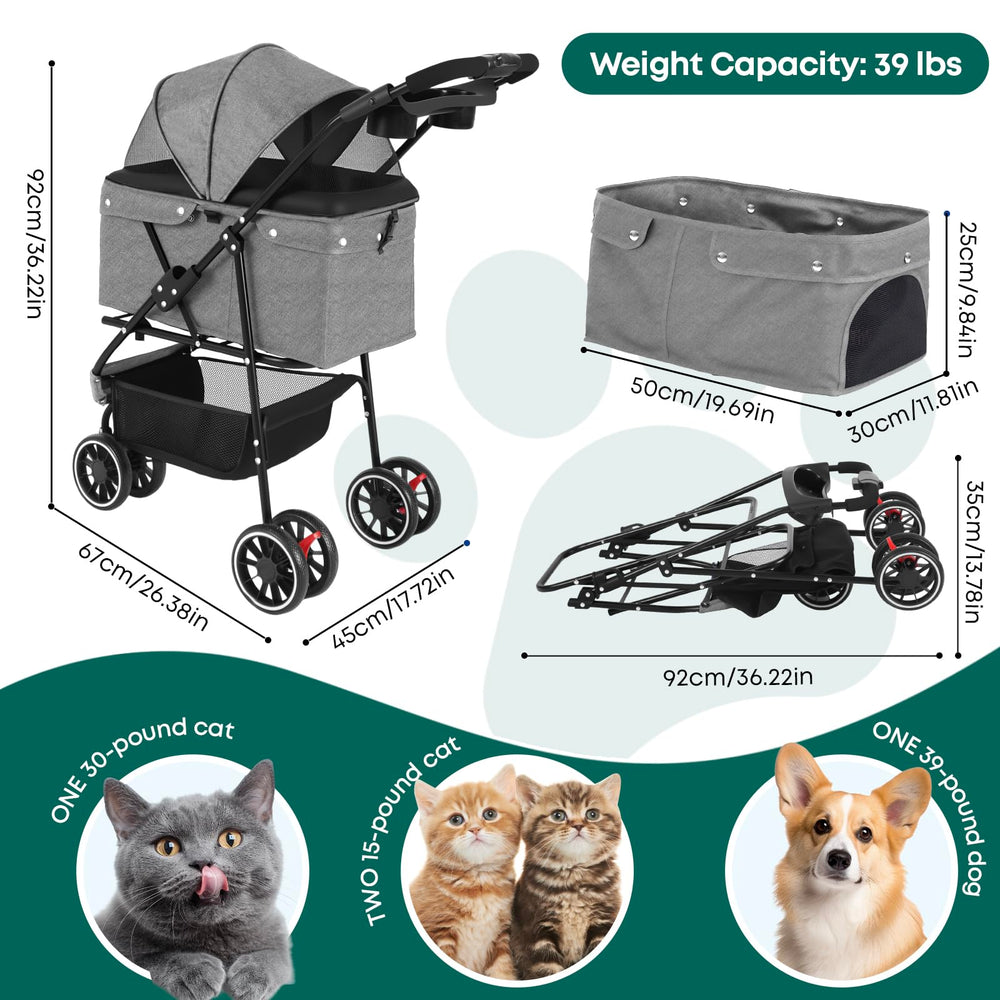 Chihuahua pet stroller three-wheel design for smooth steering.