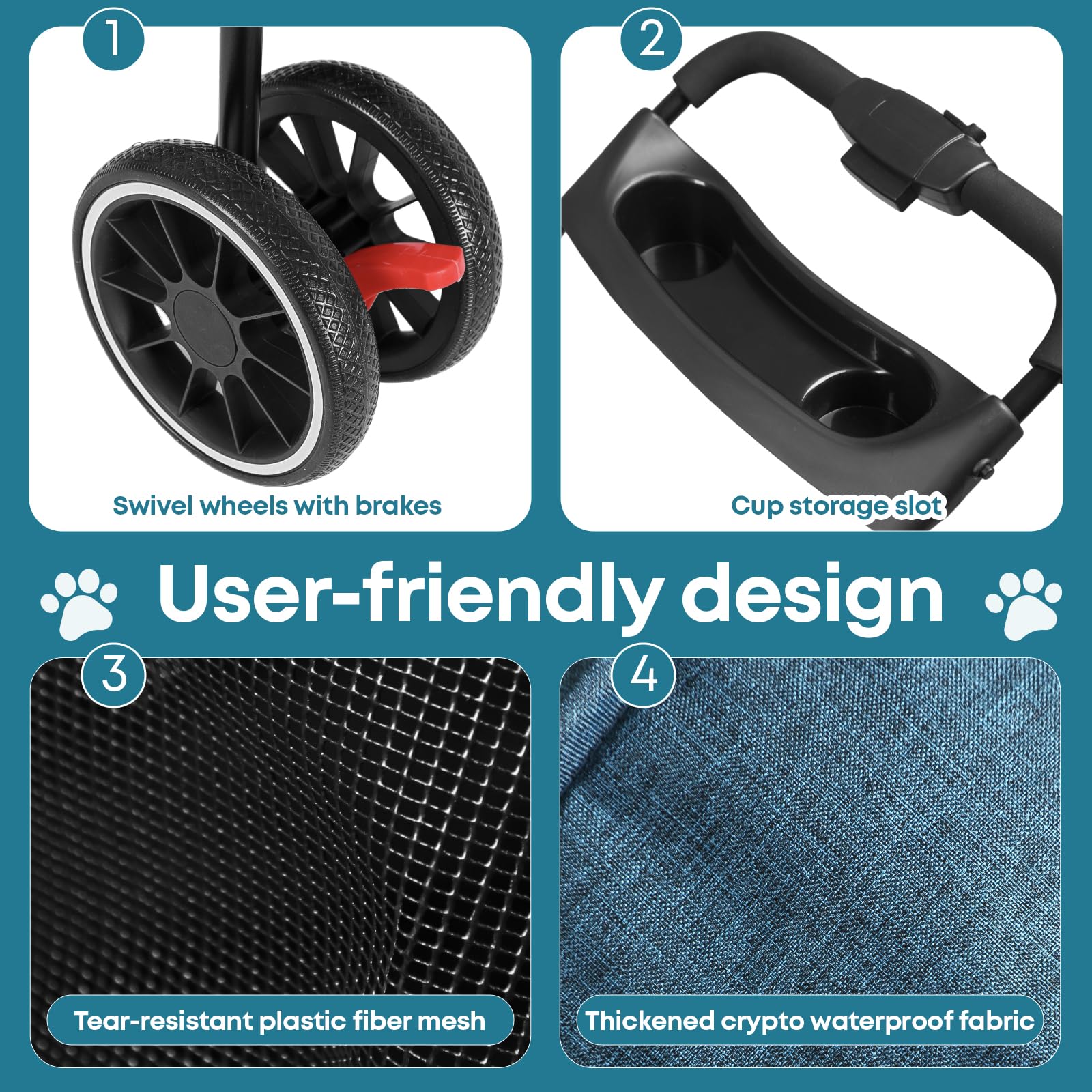 Chihuahua stroller breathable mesh canopy keeps pets cool while enjoying views.