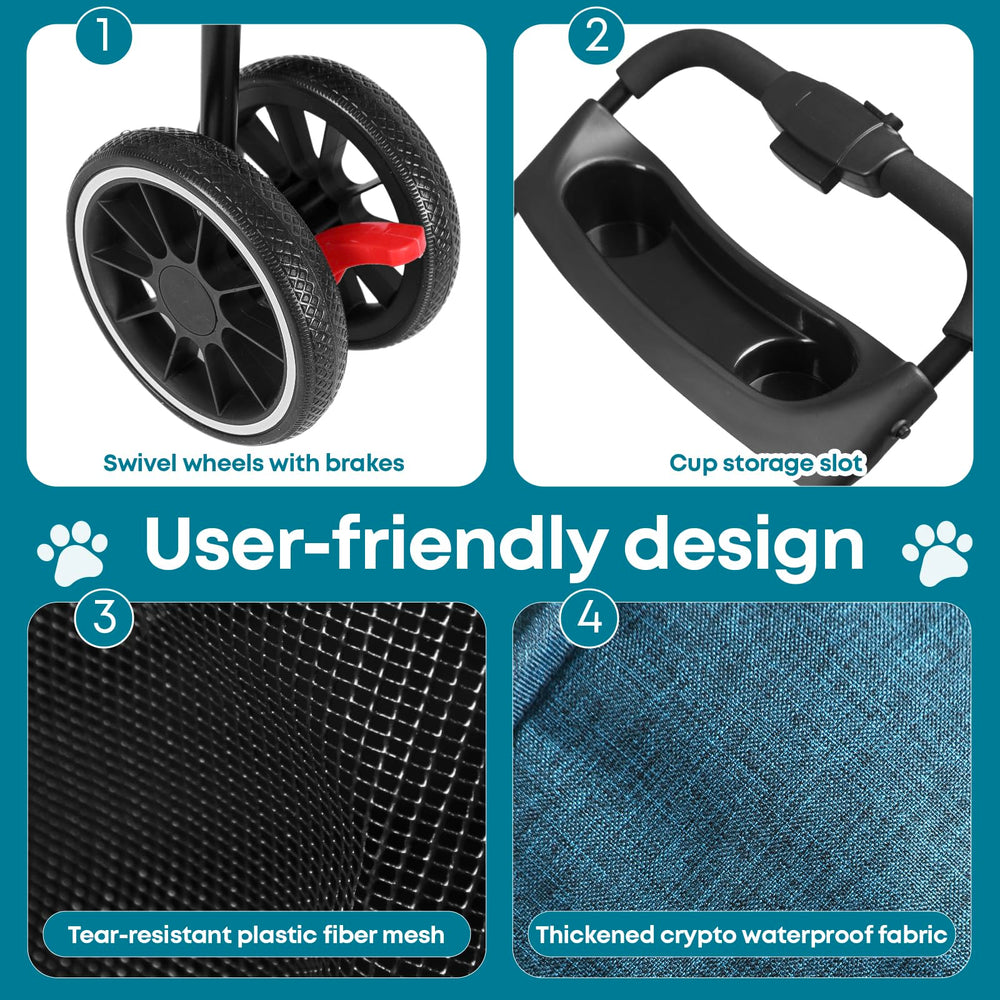 Chihuahua stroller breathable mesh canopy keeps pets cool while enjoying views.
