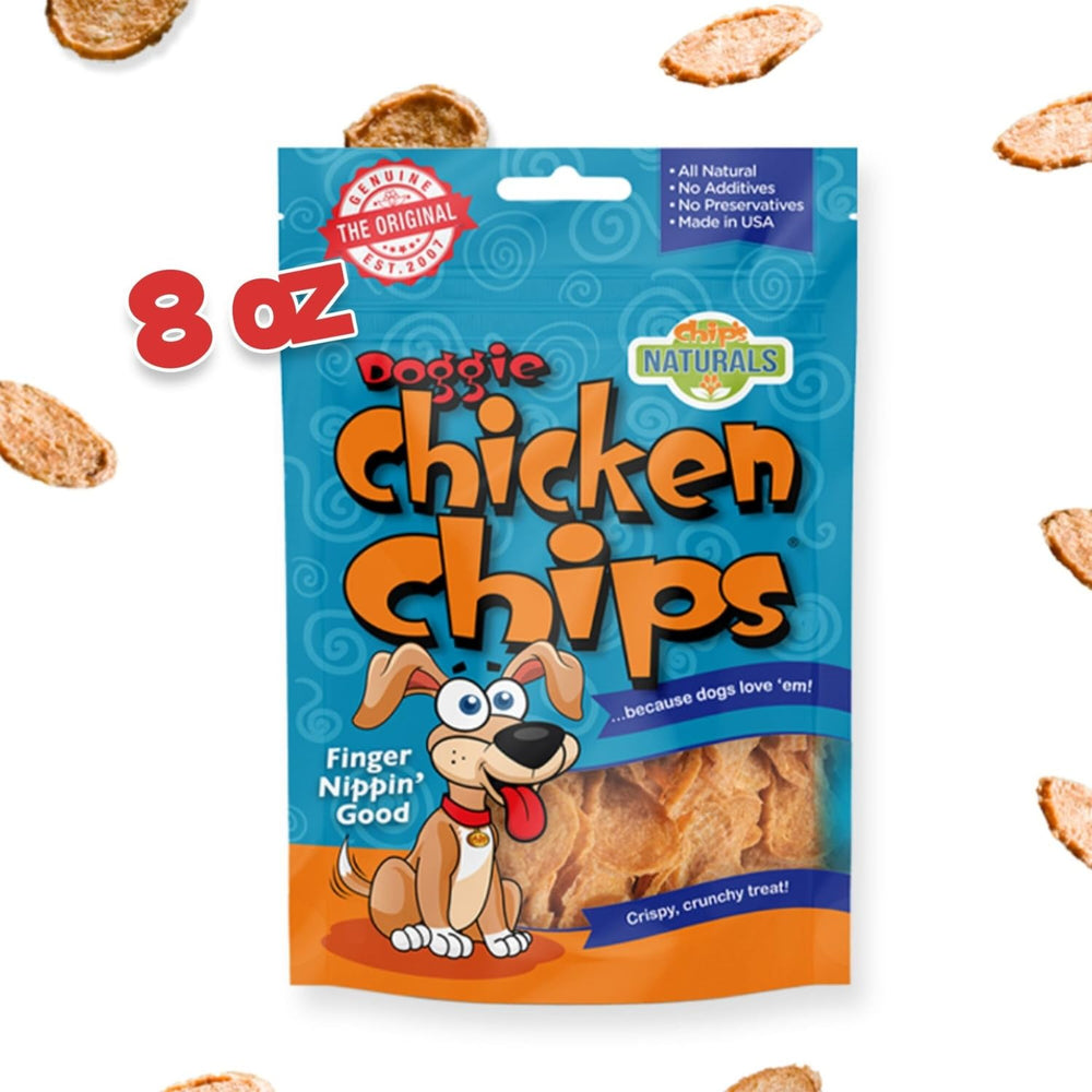 Chip's Naturals Doggie Chicken Chips ingredient glance – single-ingredient snacking for dogs.