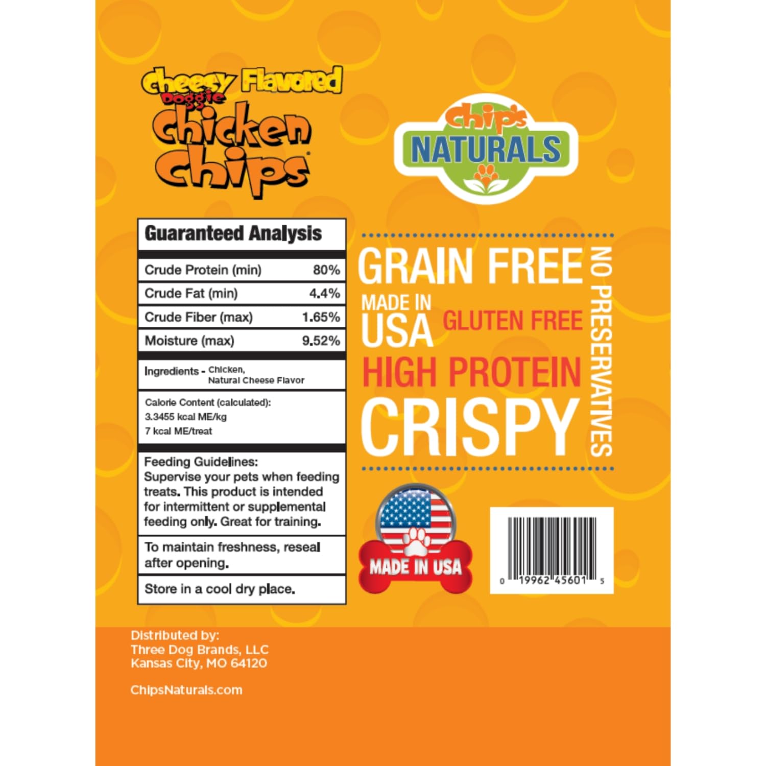 Chip's Naturals Cheesy Flavored Doggie Chicken Chips crispy texture ideal for training.